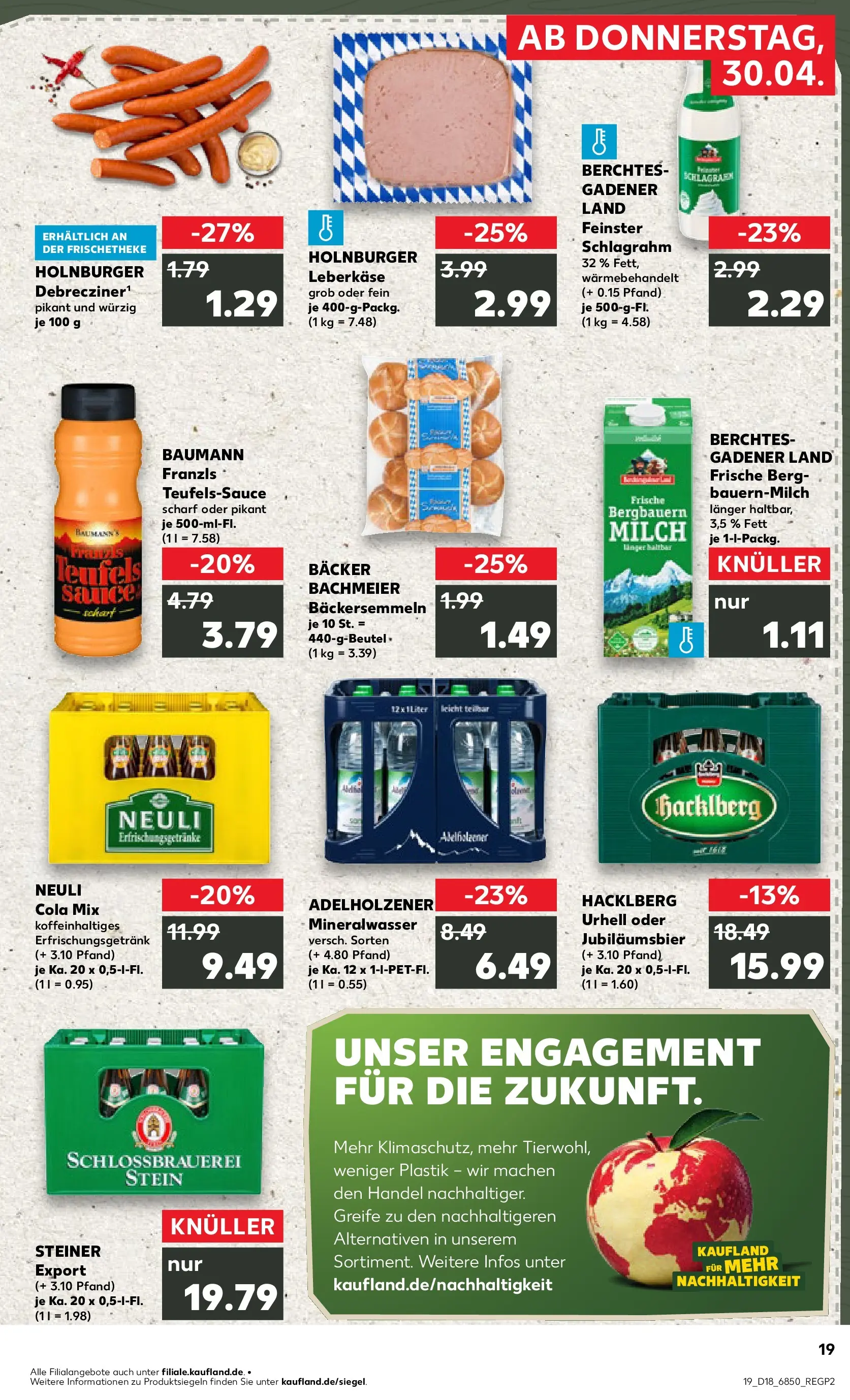 Prospekt Kaufland ab 30.04.2026 » Angebote Online zum Blättern | Seite: 19 | Produkte: Cola, Milch, Mineralwasser, Leberkase