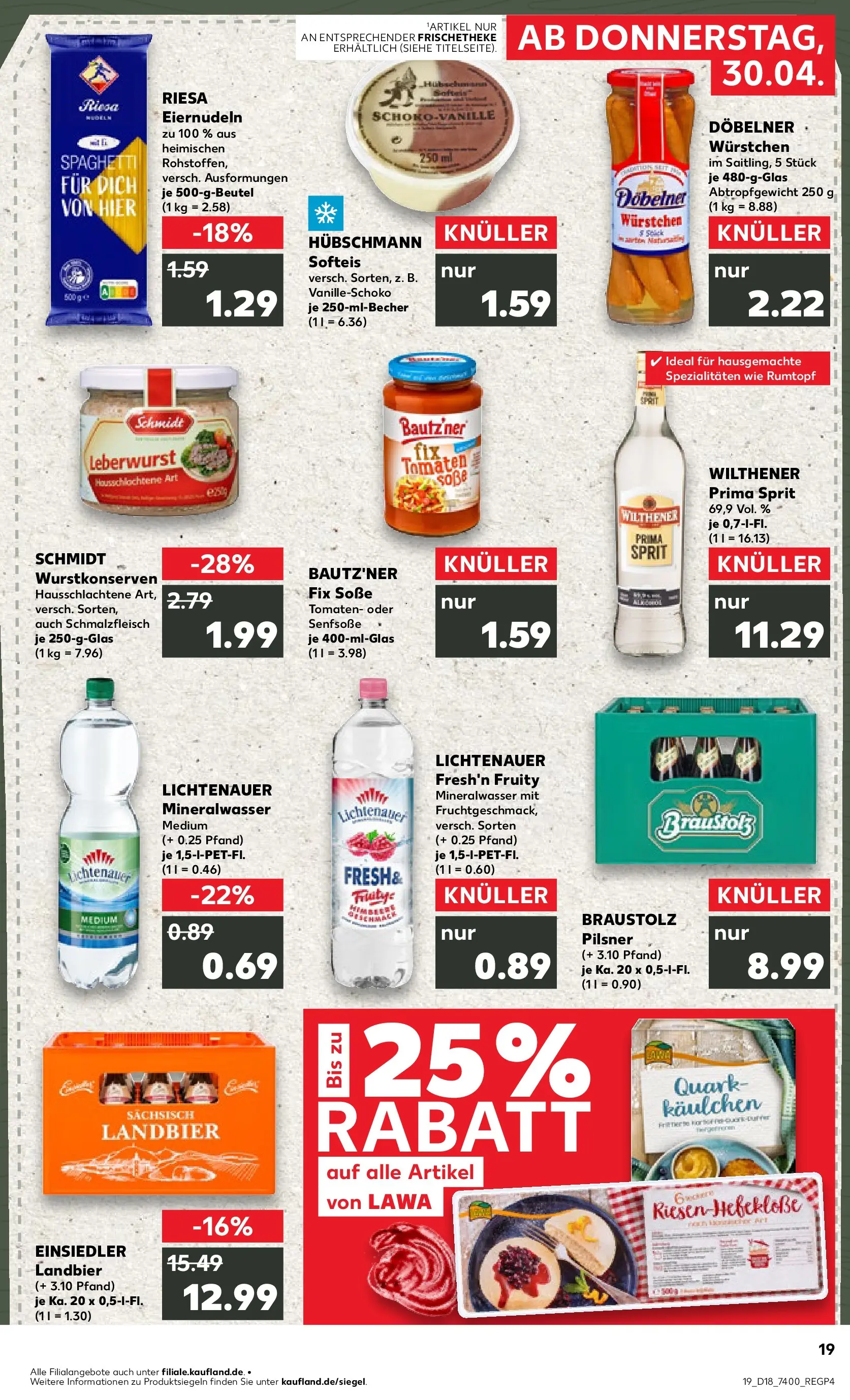 Prospekt Kaufland ab 30.04.2026 » Angebote Online zum Blättern | Seite: 19 | Produkte: Quark, Mineralwasser, Soße, Pasta