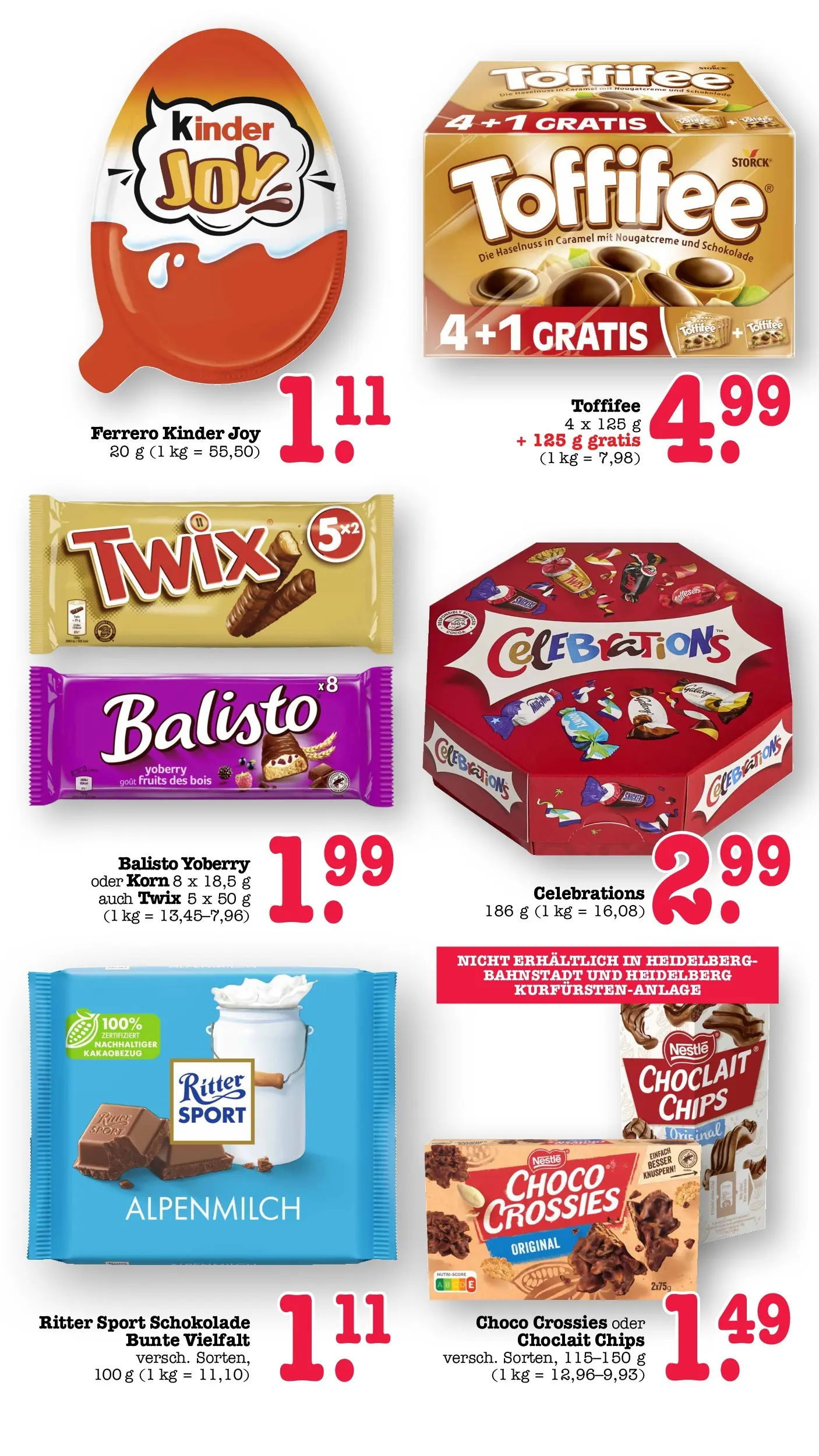 Angebote (ab 27.04.2026) zum Blättern | Seite: 52 | Produkte: Ritter sport, Kinder joy, Celebrations, Chips