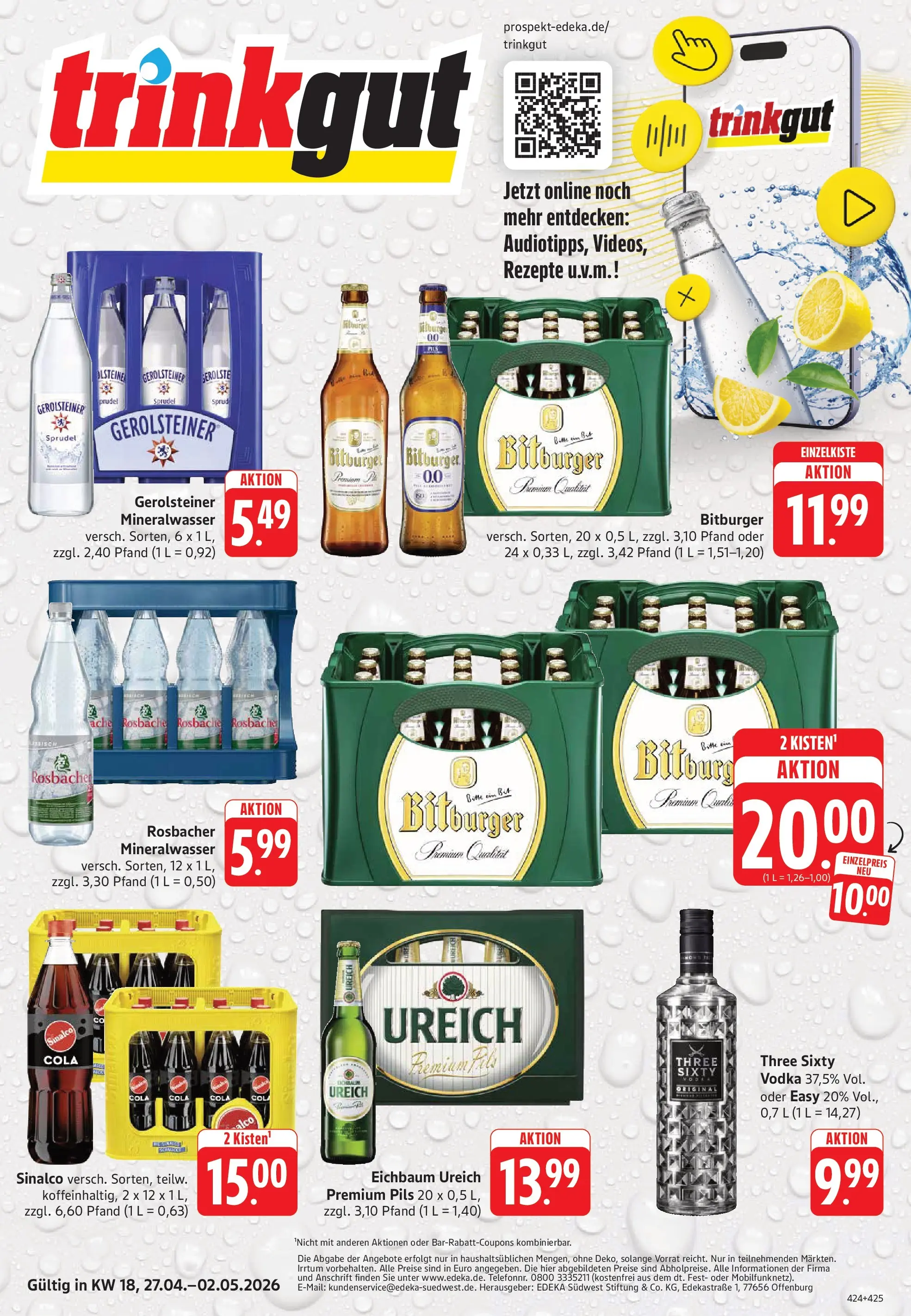 Trinkgut Prospekt Dossenheim	 (ab 27.04.2026) » Angebote online | Seite: 1 | Produkte: Cola, Pils, Mineralwasser, Gerolsteiner