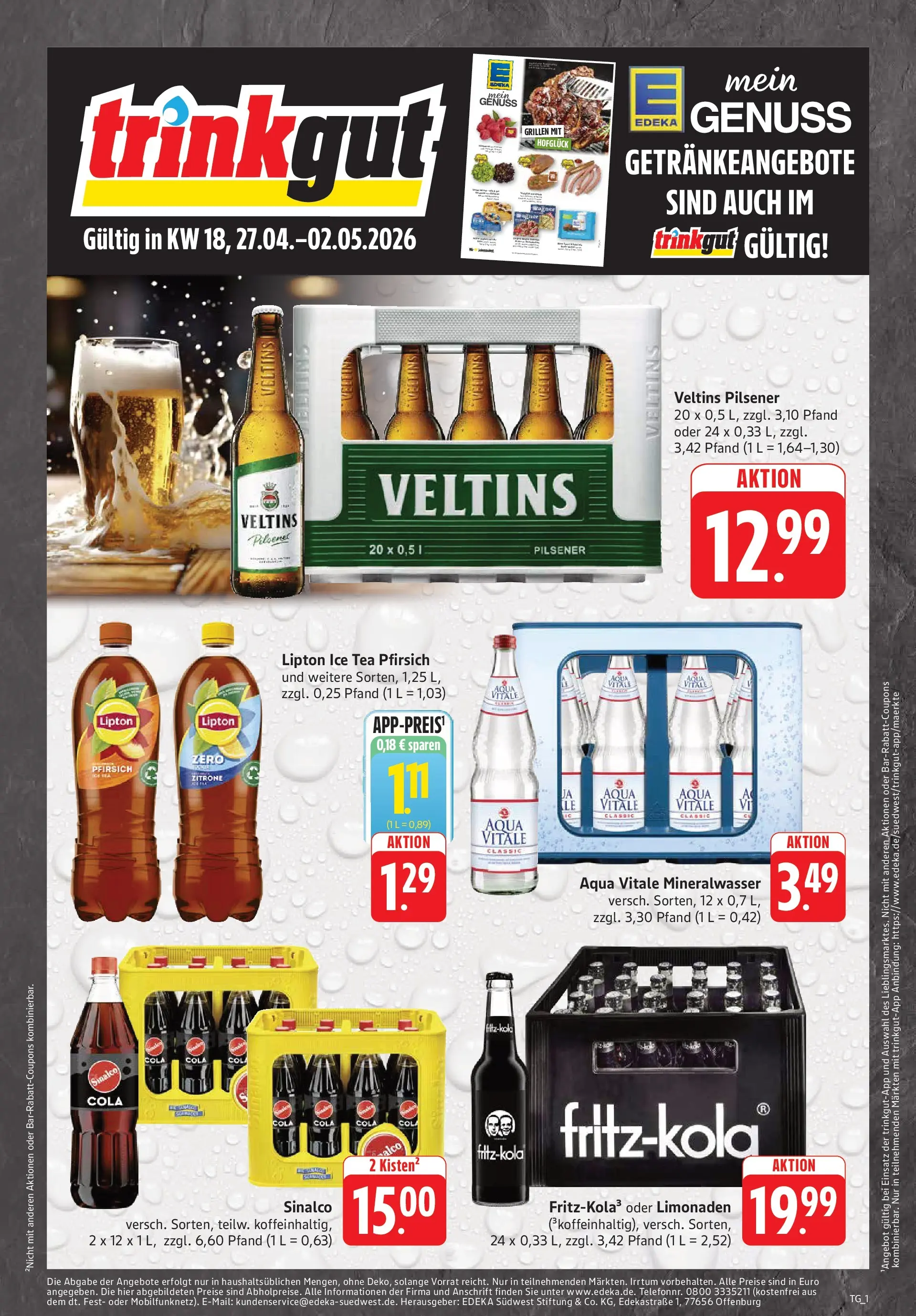 Trinkgut Prospekt Heilbronn-Sontheim	 (ab 27.04.2026) » Angebote online | Seite: 1 | Produkte: Sinalco, Zitrone, Pfirsich, Veltins