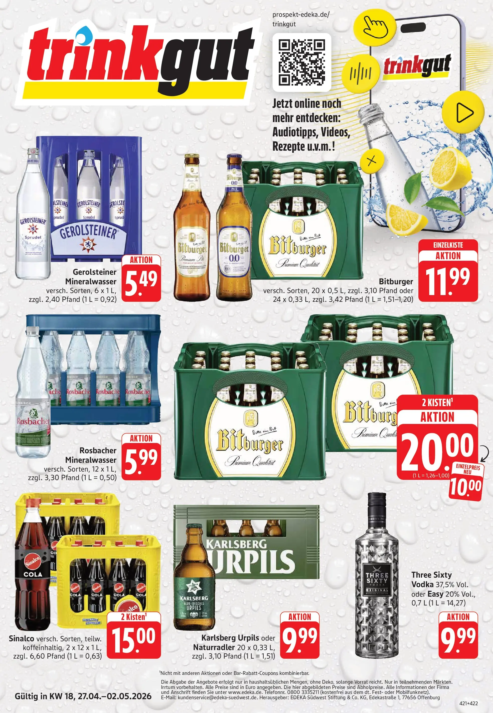 Trinkgut Prospekt Wittlich	 (ab 27.04.2026) » Angebote online | Seite: 1 | Produkte: Bitburger, Cola, Burger, Vodka