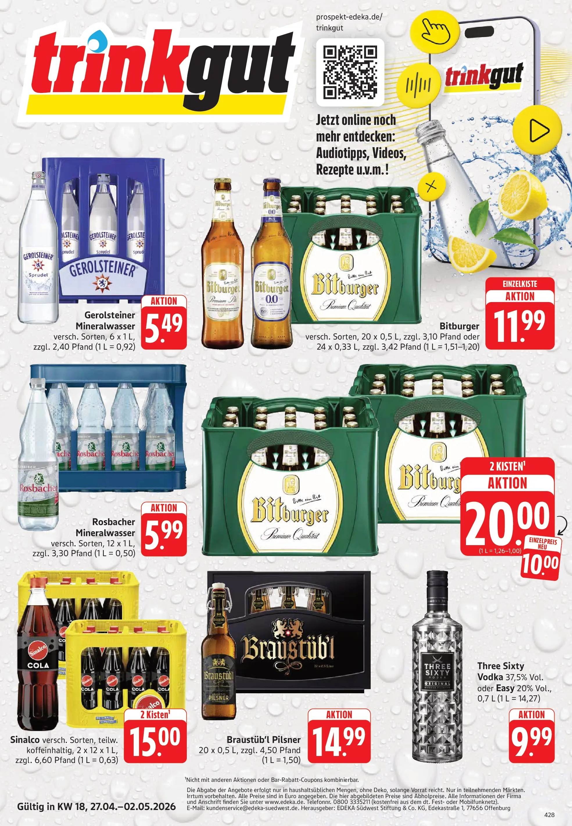Trinkgut Prospekt Rüsselsheim	 (ab 27.04.2026) » Angebote online | Seite: 1 | Produkte: Bitburger, Cola, Mineralwasser, Vodka