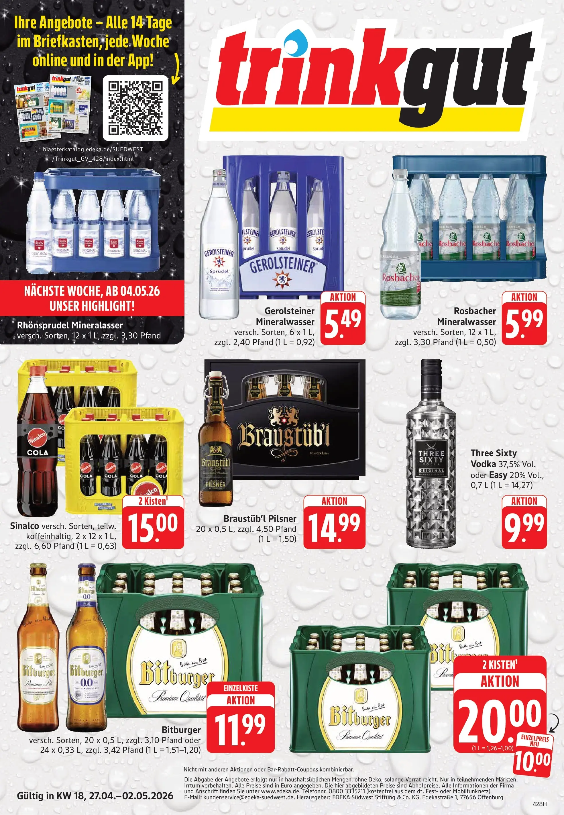 Trinkgut Prospekt Wiesbaden	 (ab 27.04.2026) » Angebote online | Seite: 1 | Produkte: Bitburger, Mineralwasser, Rhonsprudel, Gerolsteiner