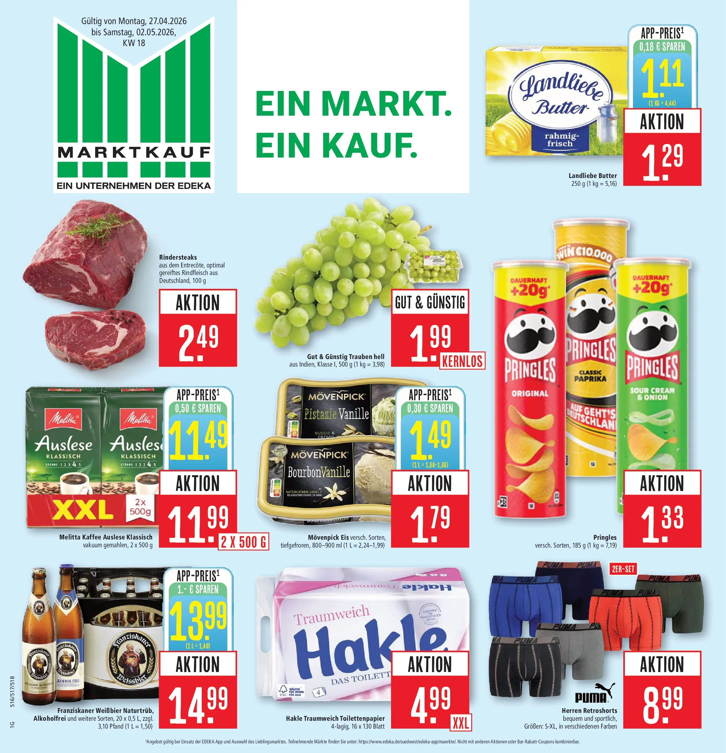Marktkauf Prospekt Heidenheim	 (ab 26.04.2026) » Angebote online | Seite: 1 | Produkte: Franziskaner, Melitta kaffee, Weißbier, Rindfleisch