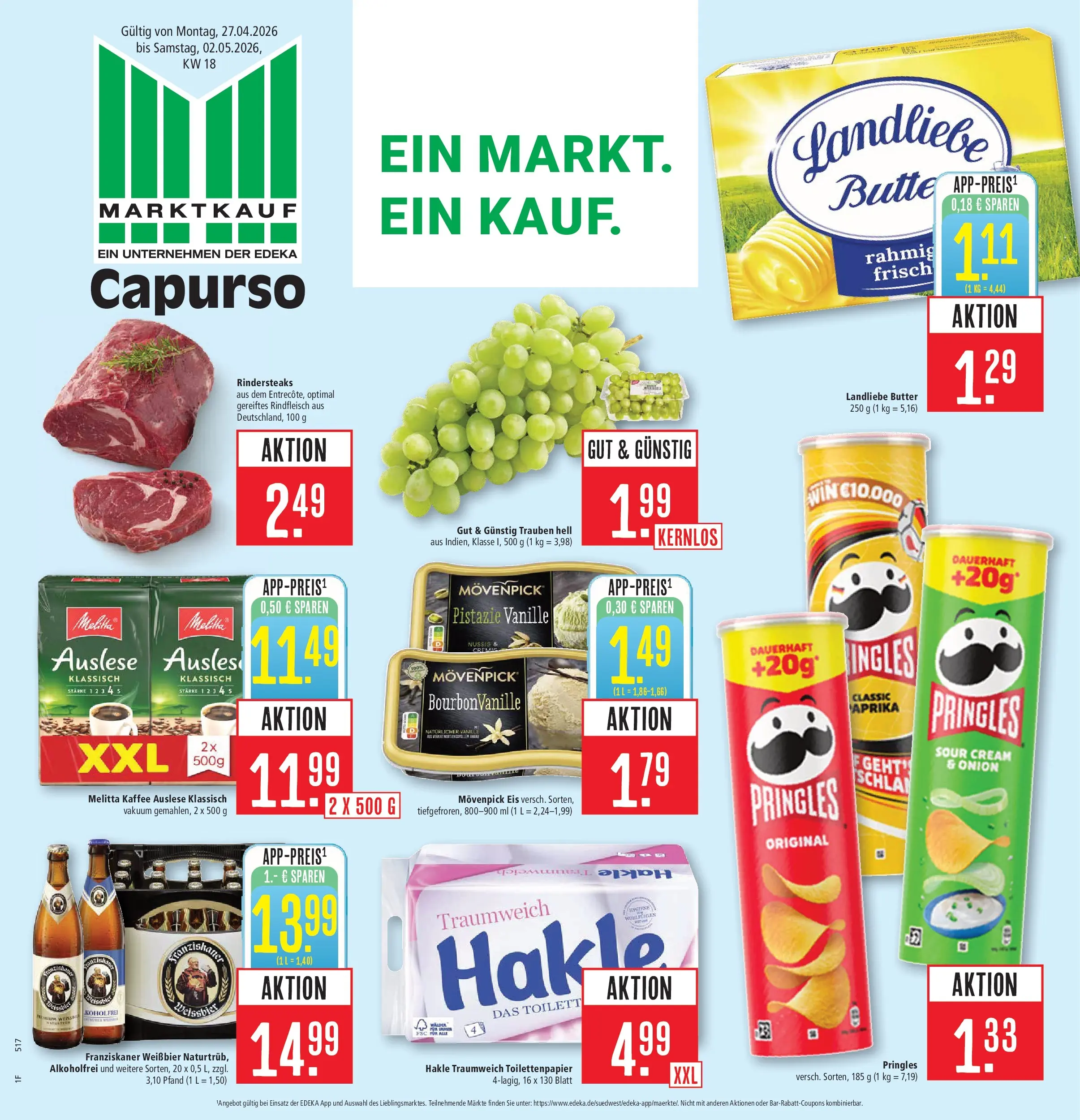 Marktkauf Prospekt Schorndorf	 (ab 27.04.2026) » Angebote online | Seite: 1 | Produkte: Franziskaner, Kaffee, Landliebe butter, Rindfleisch