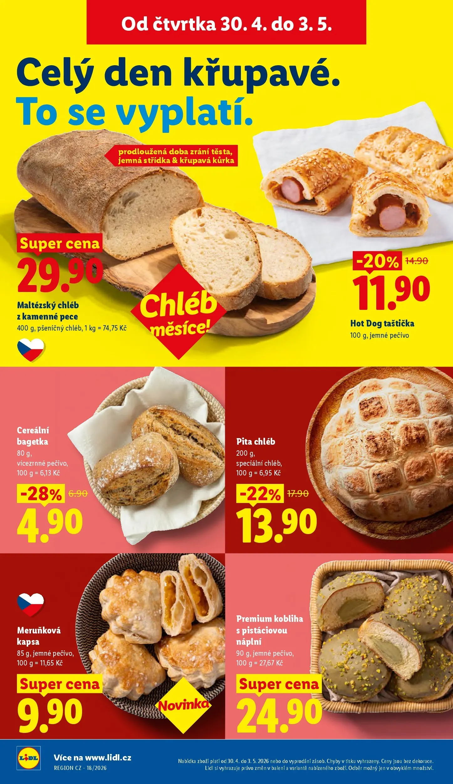 Lidl leták od 29.04.2026 - Nový akční leták | Strana: 12 | Produkty: Chléb, Hot dog, Pečivo, Pita chléb
