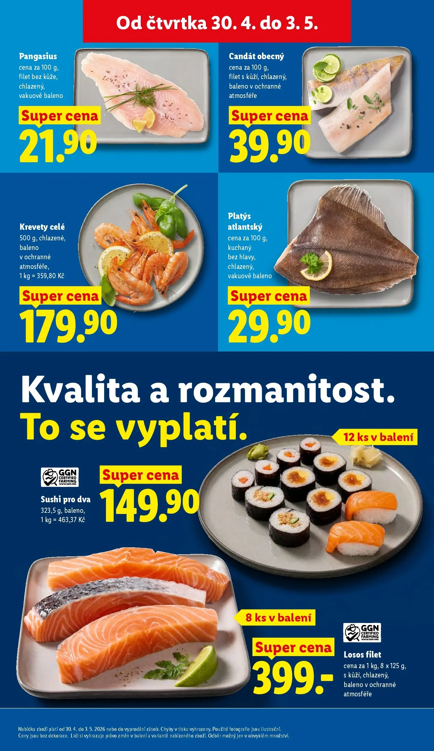 Lidl leták od 29.04.2026 - Nový akční leták | Strana: 13 | Produkty: Losos Filet, Candát, Sushi, Krevety