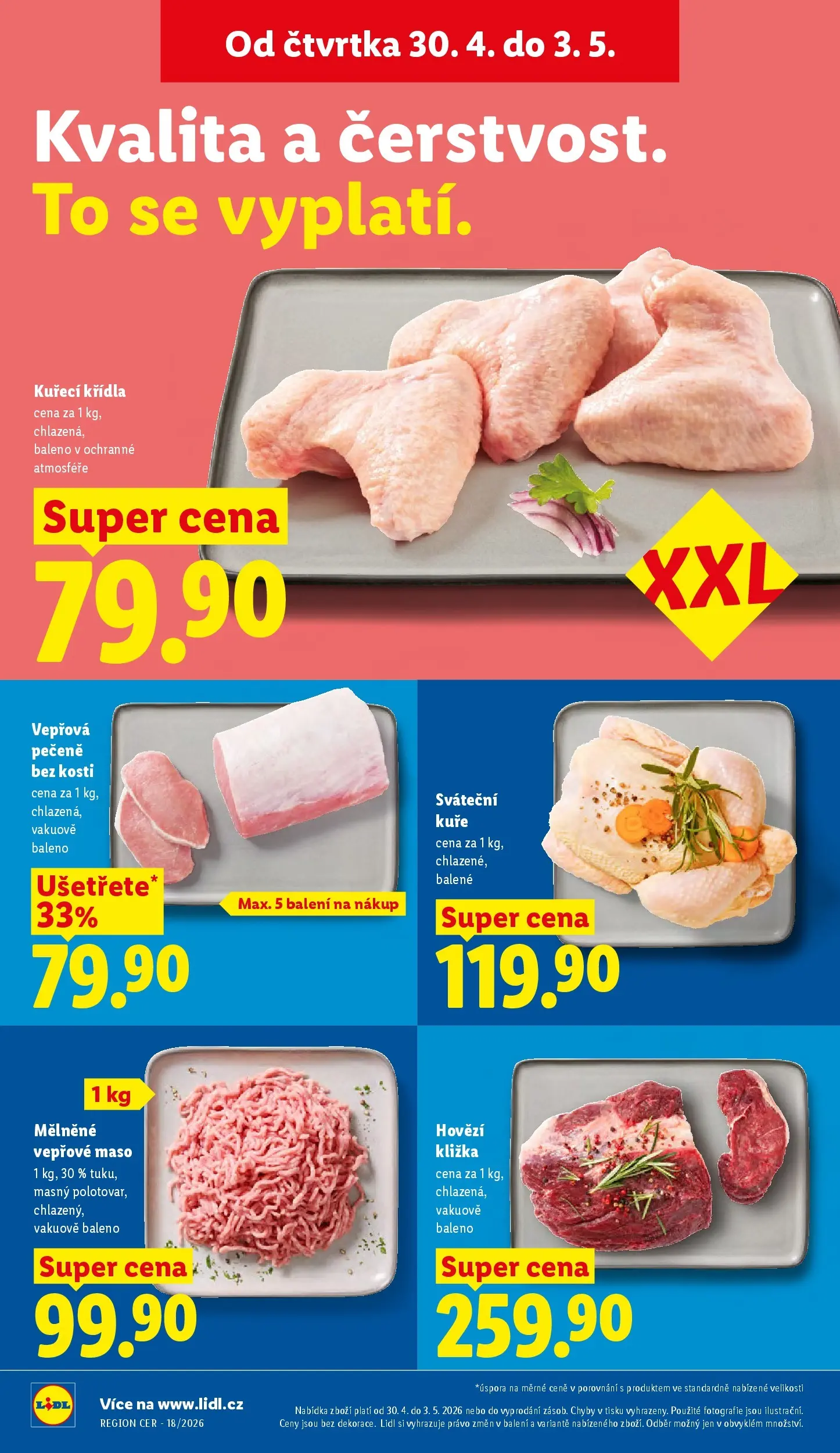 Lidl leták od 29.04.2026 - Nový akční leták | Strana: 14 | Produkty: Vepřová pečeně, Hovězí kližka, Kuřecí Křídla, Maso
