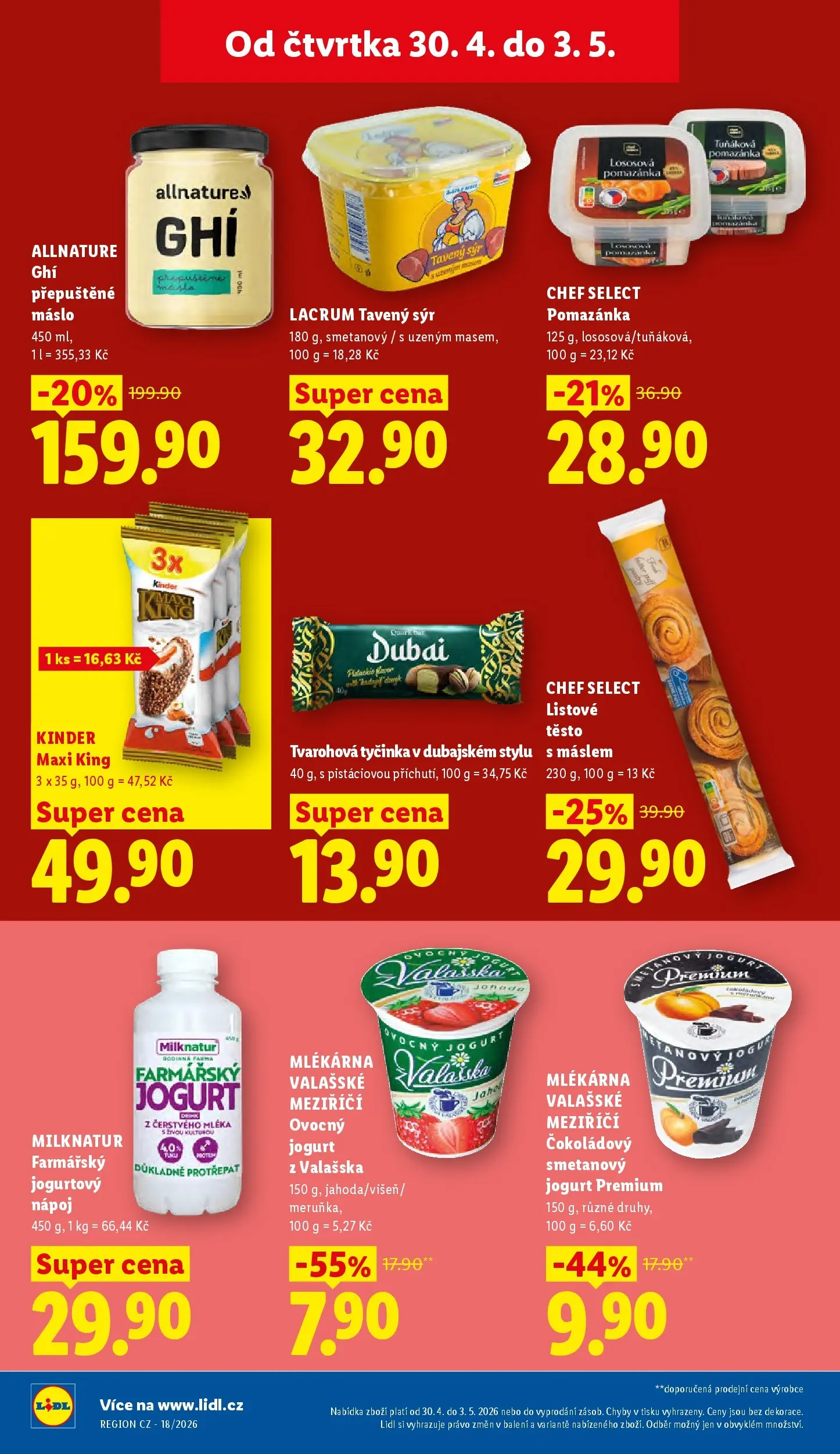 Lidl leták od 29.04.2026 - Nový akční leták | Strana: 18 | Produkty: Lososová pomazánka, Listové těsto, Jogurtový nápoj, Tvarohová tyčinka