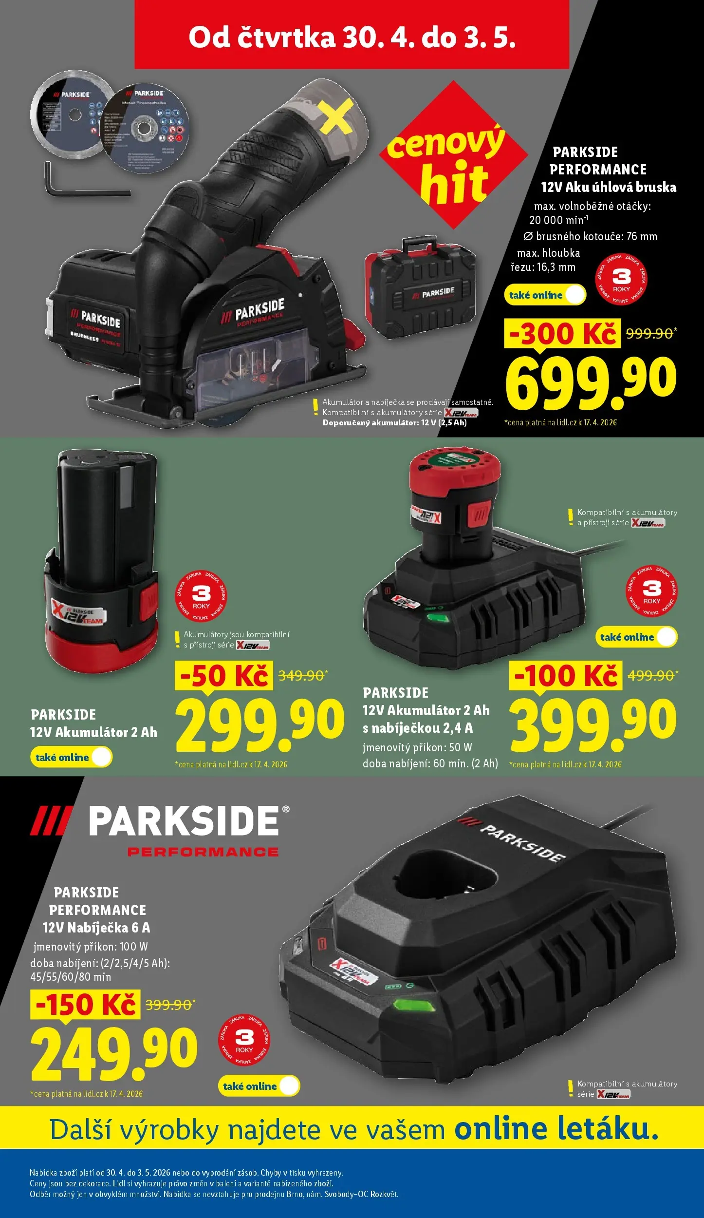 Lidl leták od 29.04.2026 - Nový akční leták | Strana: 33 | Produkty: Parkside, Bruska, Aku úhlová bruska, Úhlová bruska