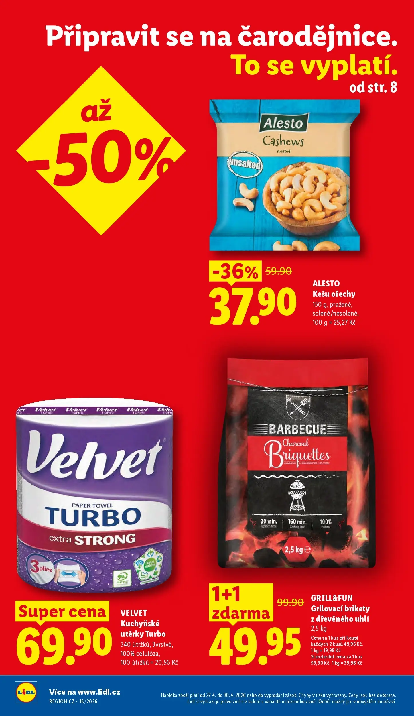 Lidl leták od 26.04.2026 - Nový akční leták | Strana: 2 | Produkty: Kešu ořechy, Kešu, Kuchyňské utěrky, Brikety