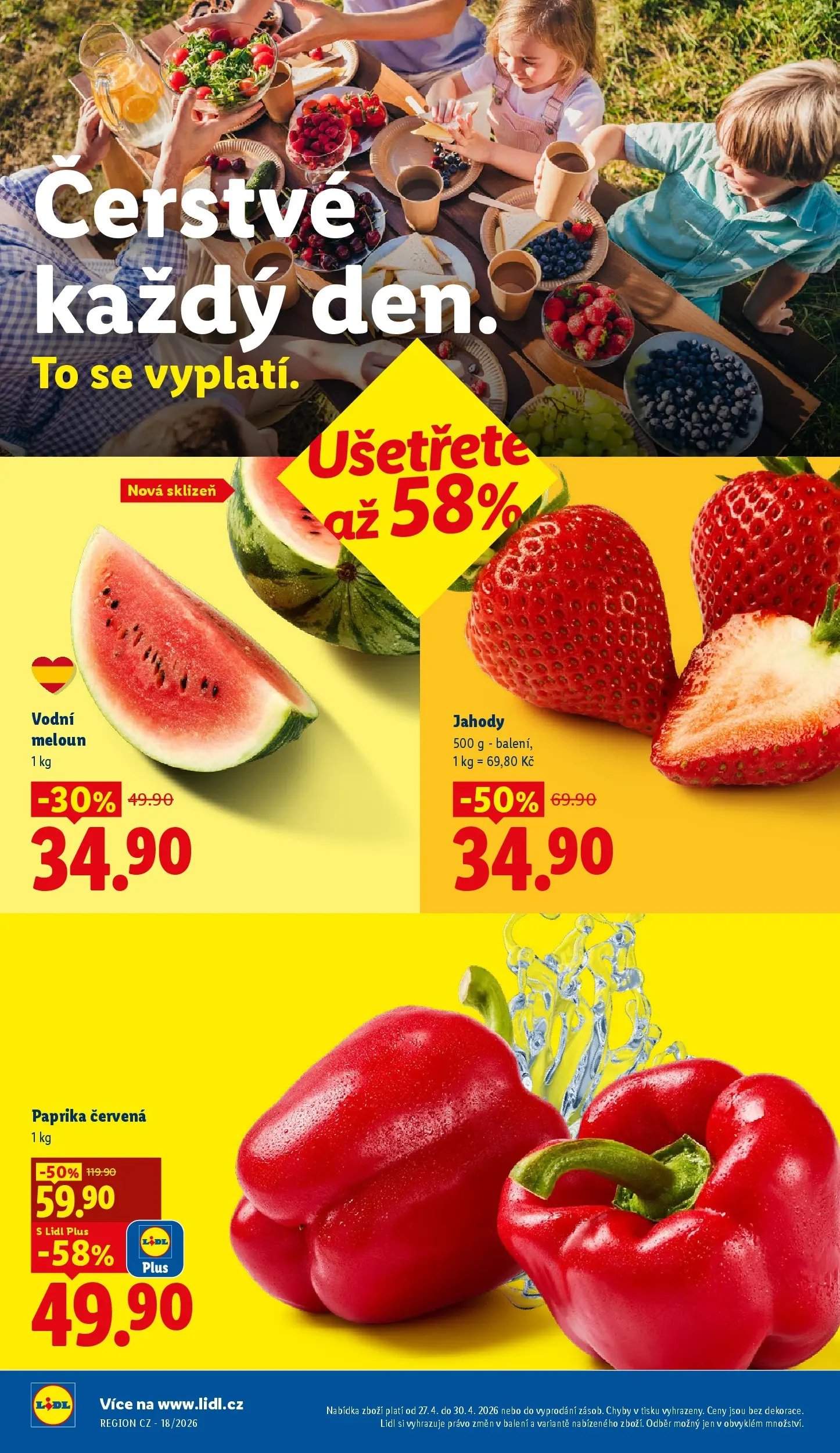 Lidl leták od 26.04.2026 - Nový akční leták | Strana: 10 | Produkty: Meloun, Jahody, Paprika, Paprika červená