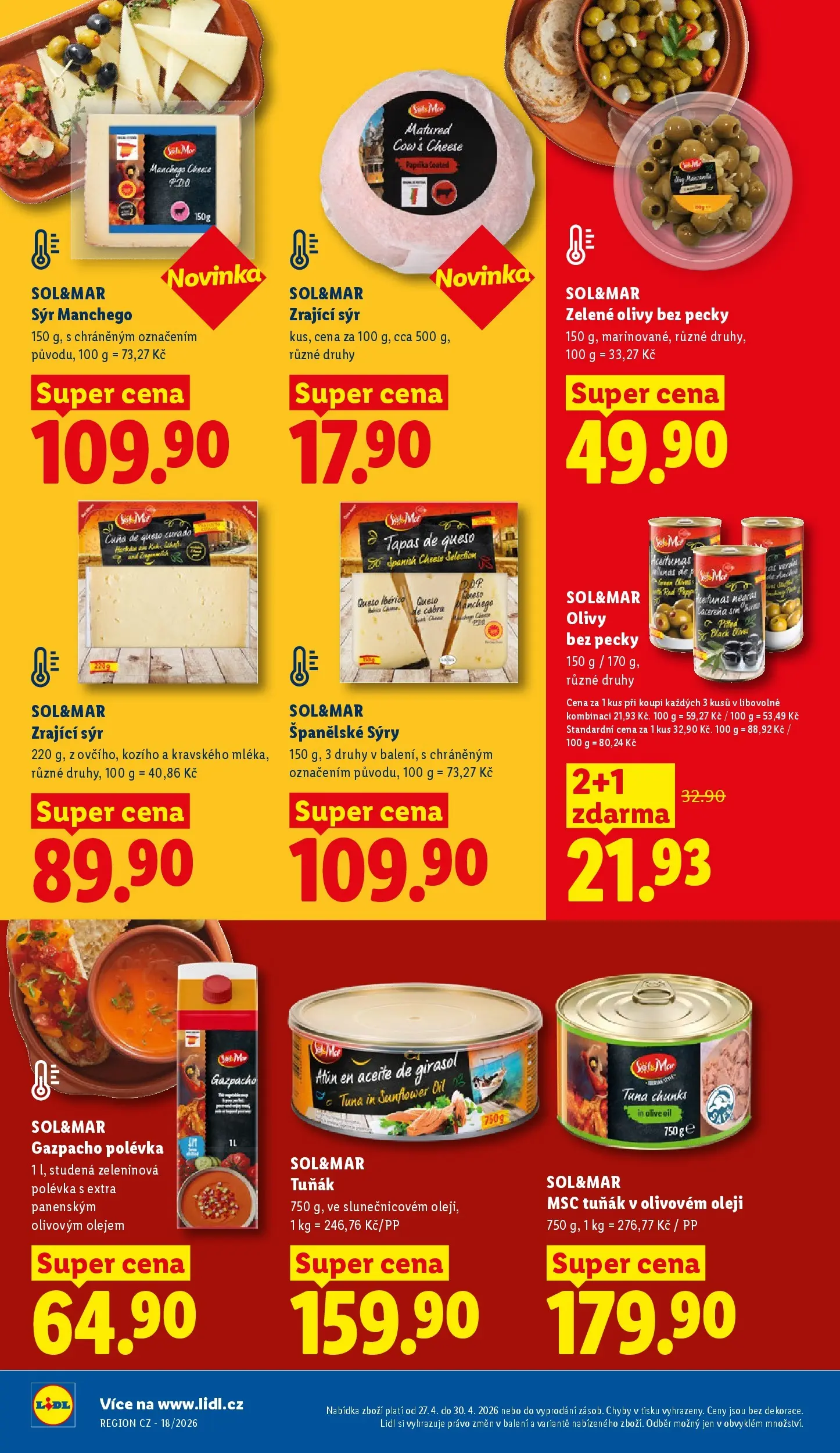 Lidl leták od 26.04.2026 - Nový akční leták | Strana: 18 | Produkty: Tuňák, Tapas, Zrající sýr, Sýry