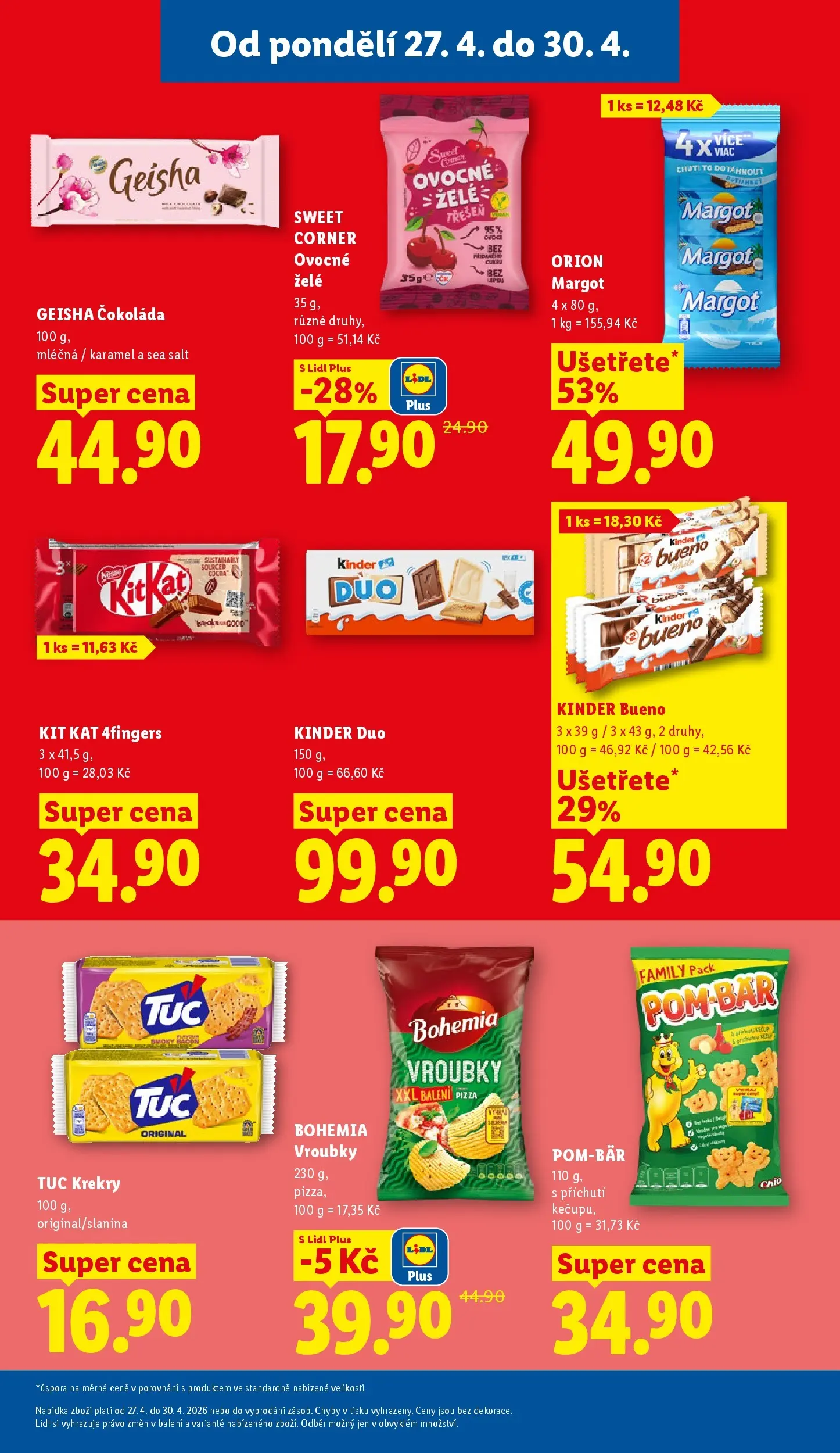 Lidl leták od 26.04.2026 - Nový akční leták | Strana: 27 | Produkty: Čokoláda, Pizza, Krekry, Geisha