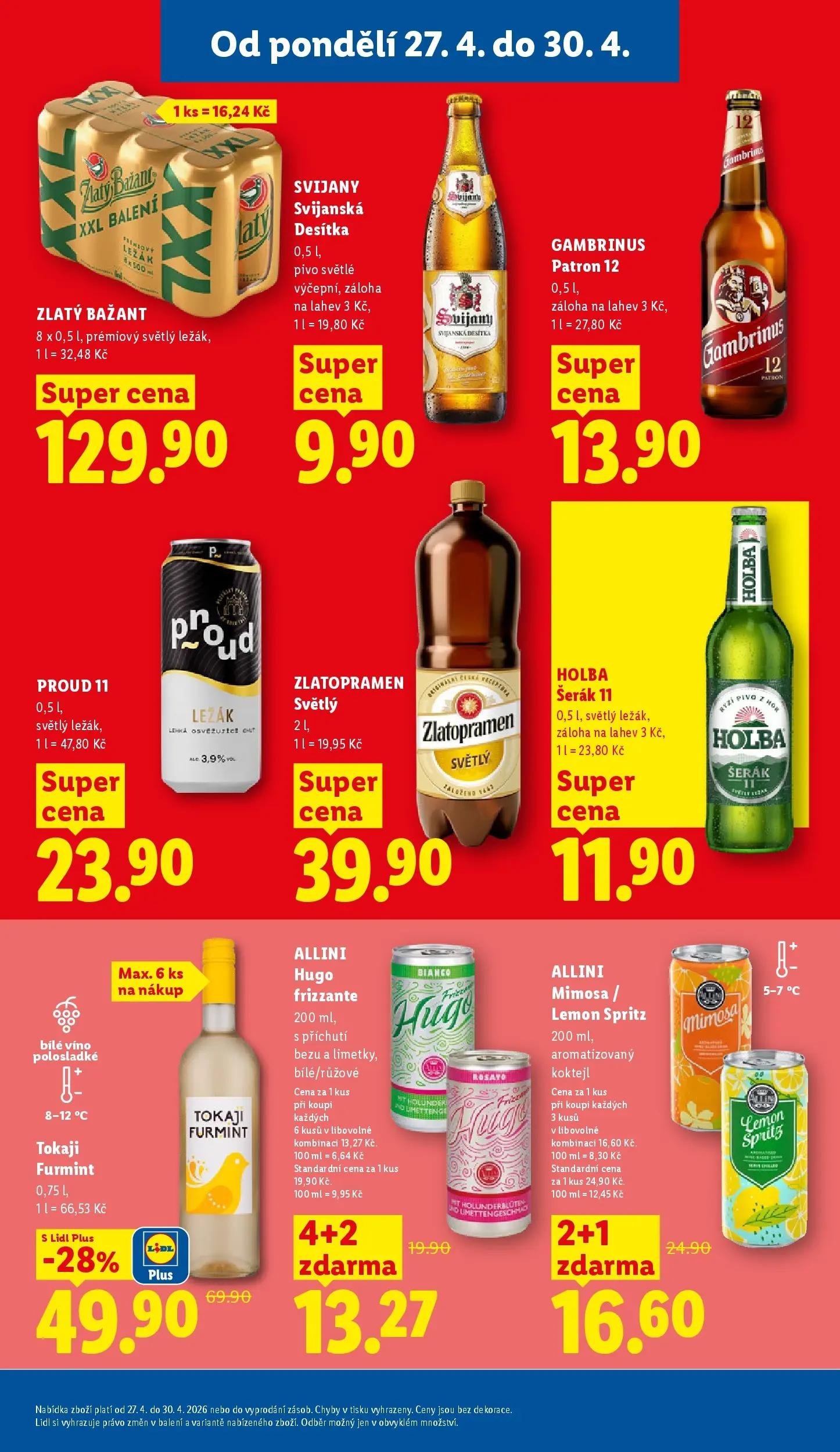 Lidl leták od 26.04.2026 - Nový akční leták | Strana: 29 | Produkty: Zlatopramen, Pivo, Láhev, Hugo Frizzante