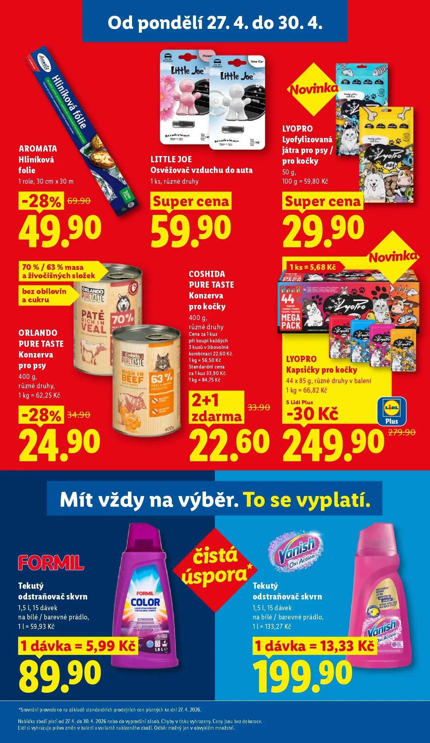 Lidl leták od 26.04.2026 - Nový akční leták | Strana: 31 | Produkty: Vanish oxi action, Konzerva pro psy, Osvěžovač vzduchu, Konzerva pro kočky