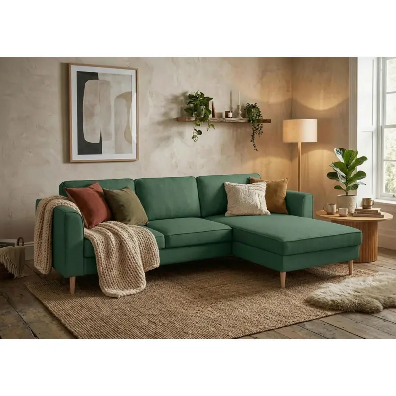 Eckschlafsofa in Struktur Dunkelgr&uuml;n Modern