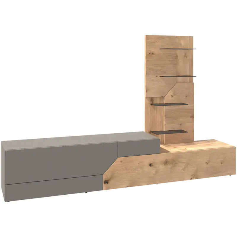 Wohnwand 2-teilig in Grau, Eichefarben 256/162/44,5 cm