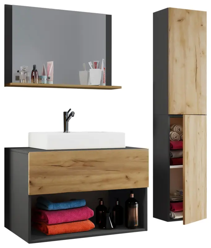 Badezimmer Lendas 4-tlg. ca. 113 cm Honigeiche/Anthr.