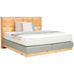 Boxspringbett 160/200 cm in Zirbelkieferfarben, Hellgrau