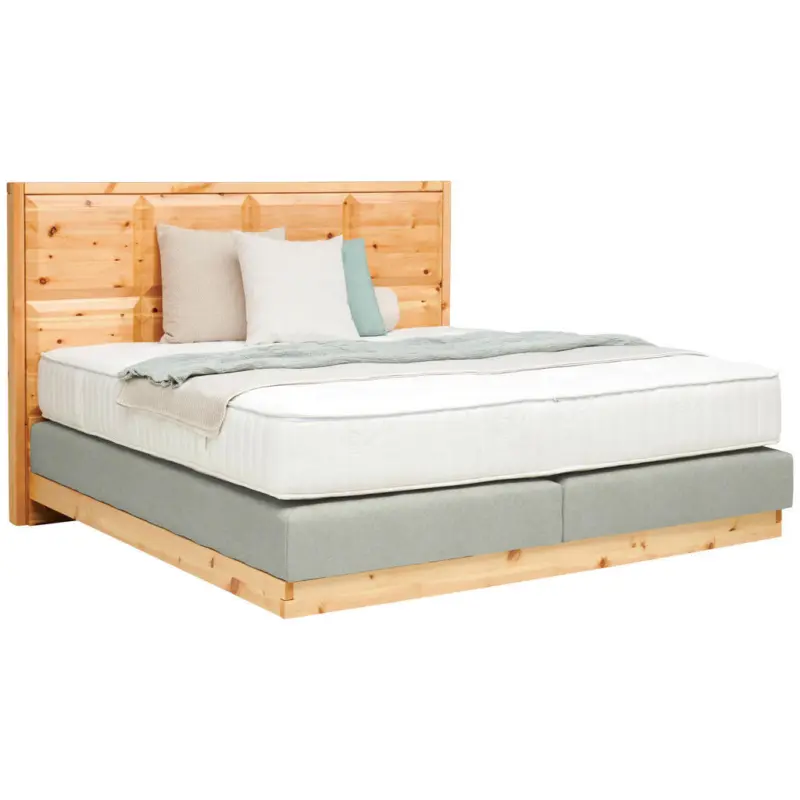 Boxspringbett 160/200 cm in Zirbelkieferfarben, Hellgrau