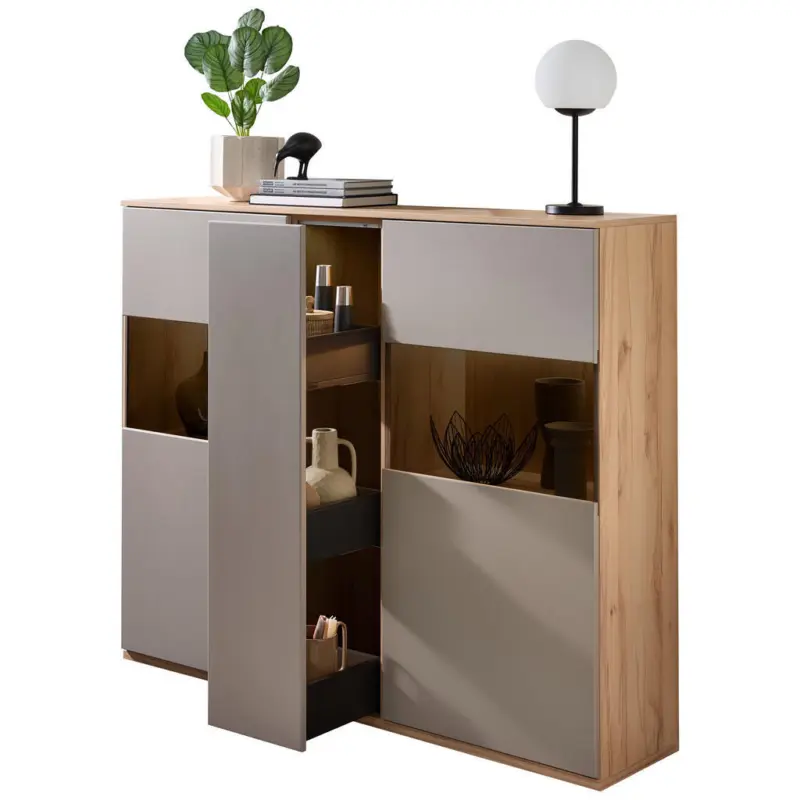 Highboard Grau, Buchefarben 150/131/40 cm