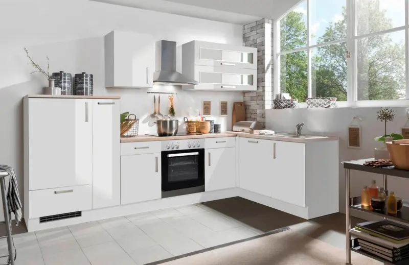Eckk&uuml;che White-Premium m. Ger&auml;ten ca. 310x173cm Wei&szlig;
