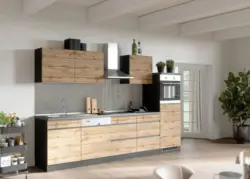 K&uuml;chenzeile Turin mit Ger&auml;ten ca. 300 cm Graphit/Eiche