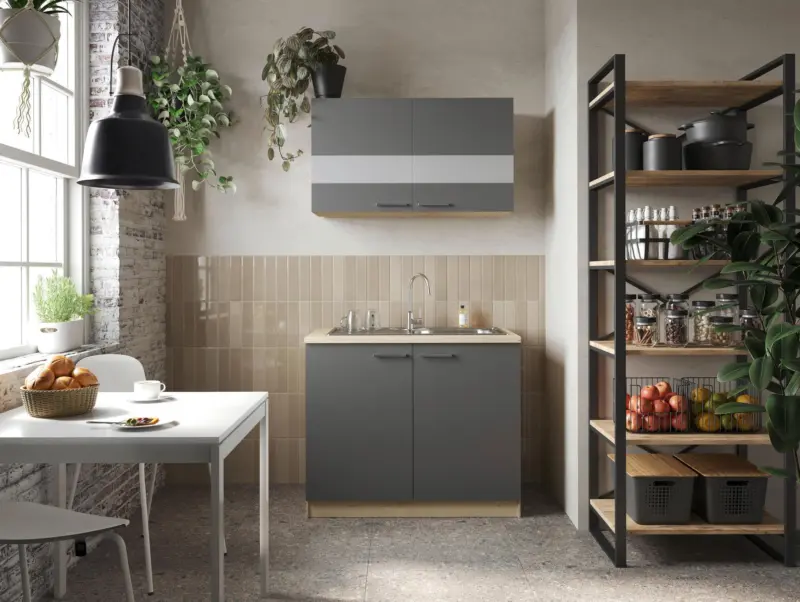 Minik&uuml;che Merle B: ca. 100cm Grau/Eiche