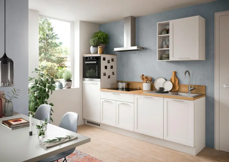 K&uuml;chenblock Charly ohne Ger&auml;te ca. 260 cm Wei&szlig; mit LED