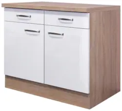 K&uuml;chenunterschrank Wei&szlig; Hochglanz/Eiche