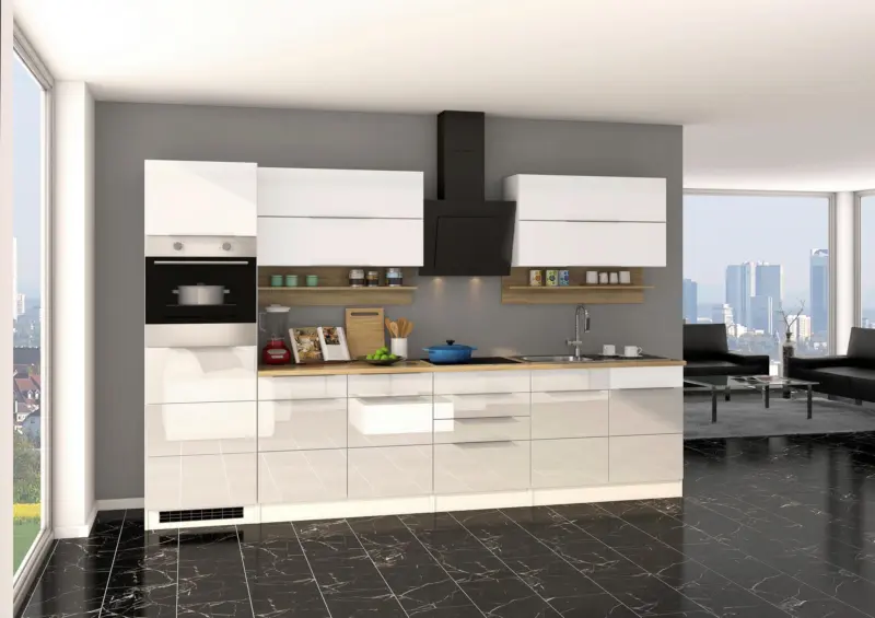 K&uuml;chenblock Neapel I Wei&szlig; Hochglanz/Eichefarben