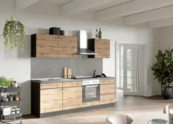 K&uuml;chenblock Turin mit Ger&auml;ten ca. 240 cm Grau/Eiche