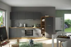 K&uuml;chenblock Florenz mit Ger&auml;ten ca. 330 cm Grau/Eiche