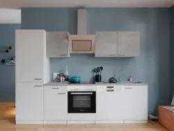 K&uuml;chenblock Malia mit Ger&auml;ten ca. 280 cm Wei&szlig;/Hellgrau
