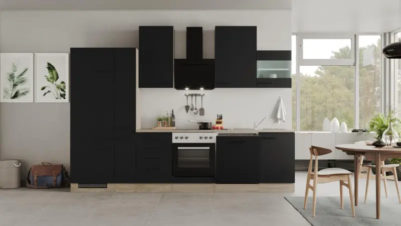 K&uuml;chenblock Capri Schwarz/Eichefarben