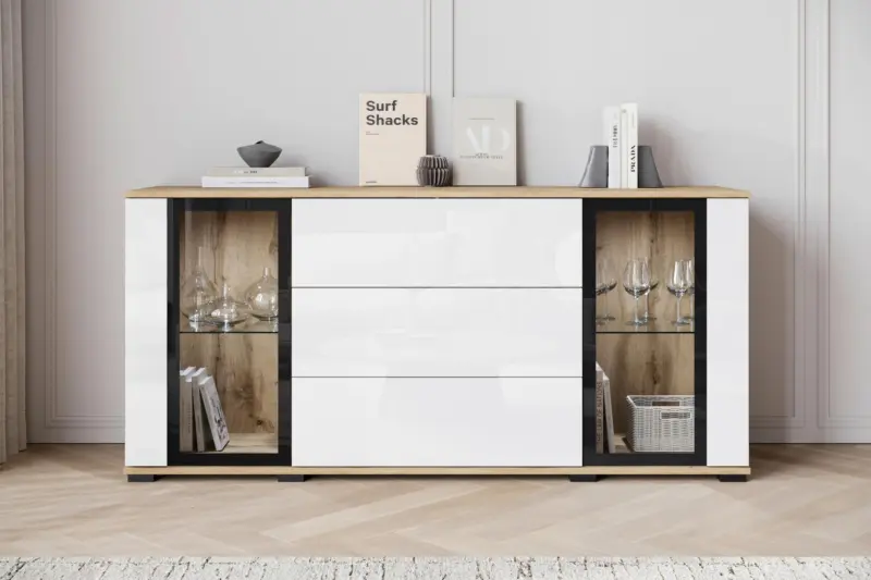 Sideboard Caro ca. 150x70 cm Wei&szlig;/Eiche