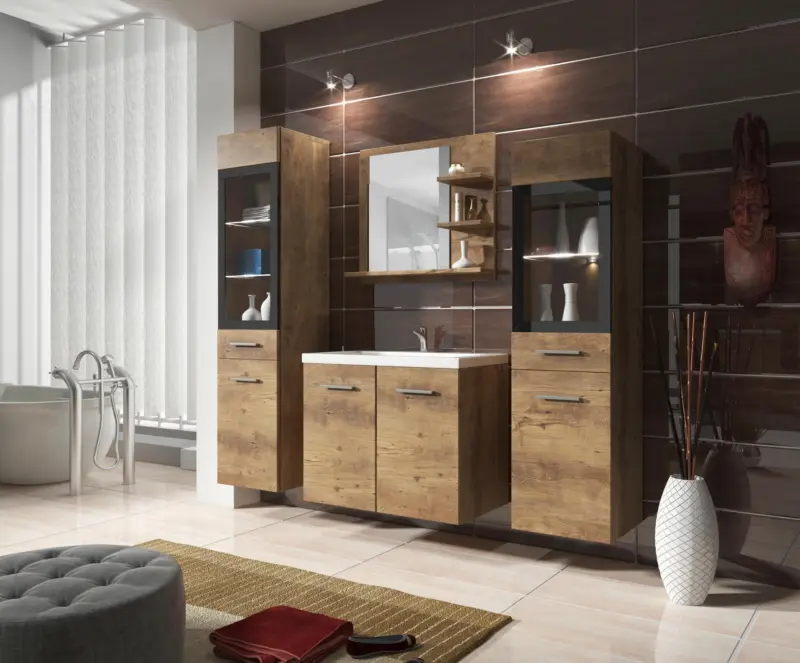 Badm&ouml;bel-Set 5-tlg. Madrit mit LED ca. 120 cm Kastanieneiche