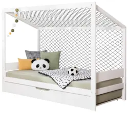 Ausziehbett Fu&szlig;ball Holz ca. 90x200 cm Wei&szlig;