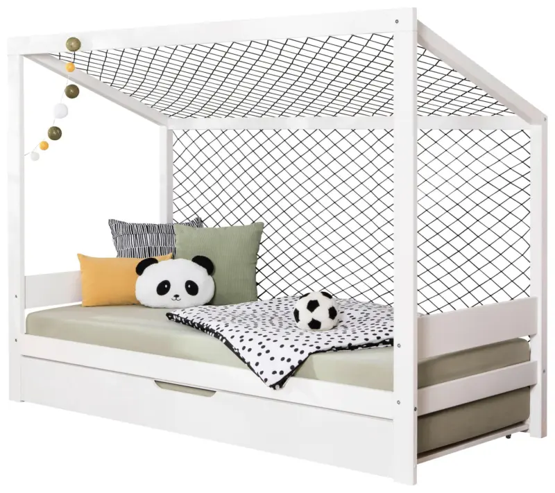 Ausziehbett Fu&szlig;ball Holz ca. 90x200 cm Wei&szlig;