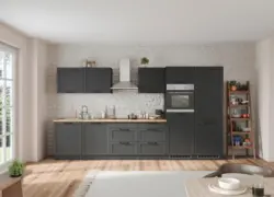 K&uuml;chenzeile Meran mit Ger&auml;ten ca. 360 cm Grau/Eiche Dekor