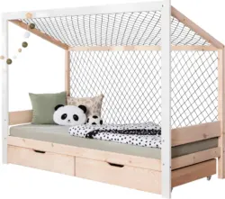 Stauraumbett Holz Fu&szlig;ball ca. 97x213 cm Wei&szlig;/Kiefer