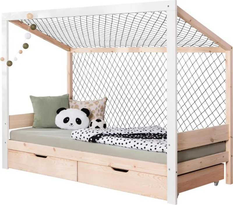 Stauraumbett Holz Fu&szlig;ball ca. 97x213 cm Wei&szlig;/Kiefer