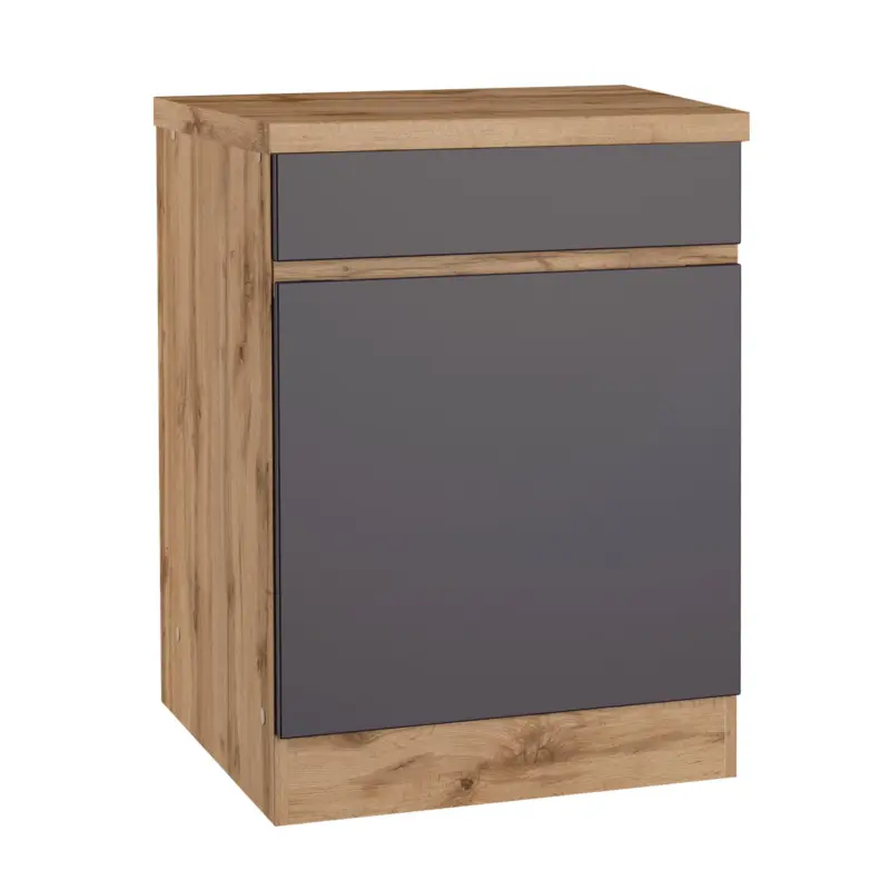 K&uuml;chenunterschrank Turin ca. 60x86 cm Grau/Wotan Eiche