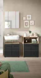 Badezimmer Ice 3-tlg. Schwarz/Eiche dunkel