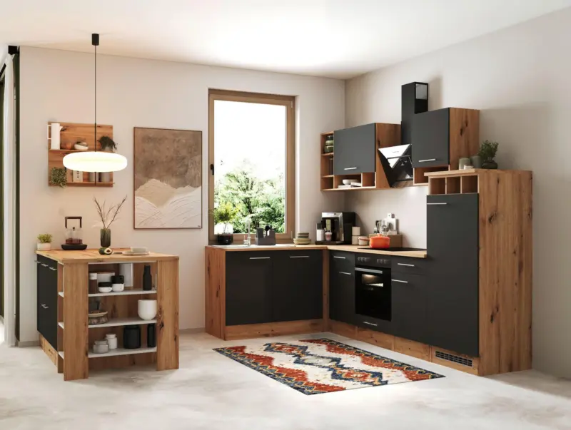 Eckk&uuml;che Hilde m. Insel m. Ger&auml;ten ca.280cm Eiche/Grau