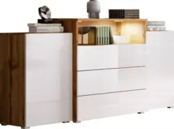Sideboard Urban III mit LED ca. 150x69 cm Wei&szlig;/Eiche Wotan