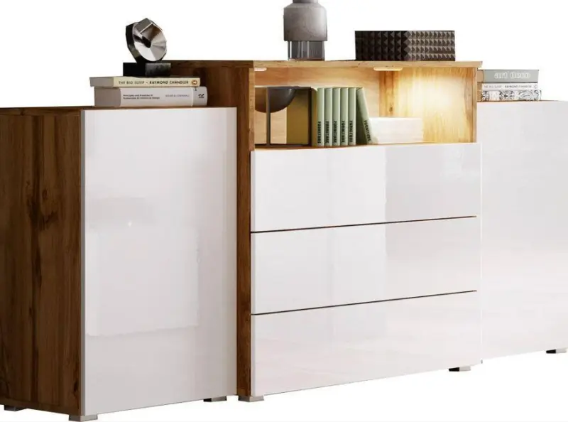 Sideboard Urban III mit LED ca. 150x69 cm Wei&szlig;/Eiche Wotan