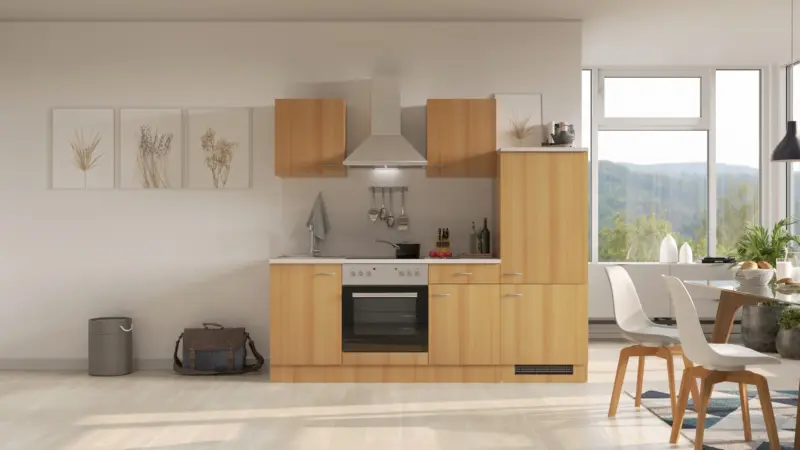 K&uuml;chenblock Nano mit Ger&auml;ten ca. 220 cm Buchefarben